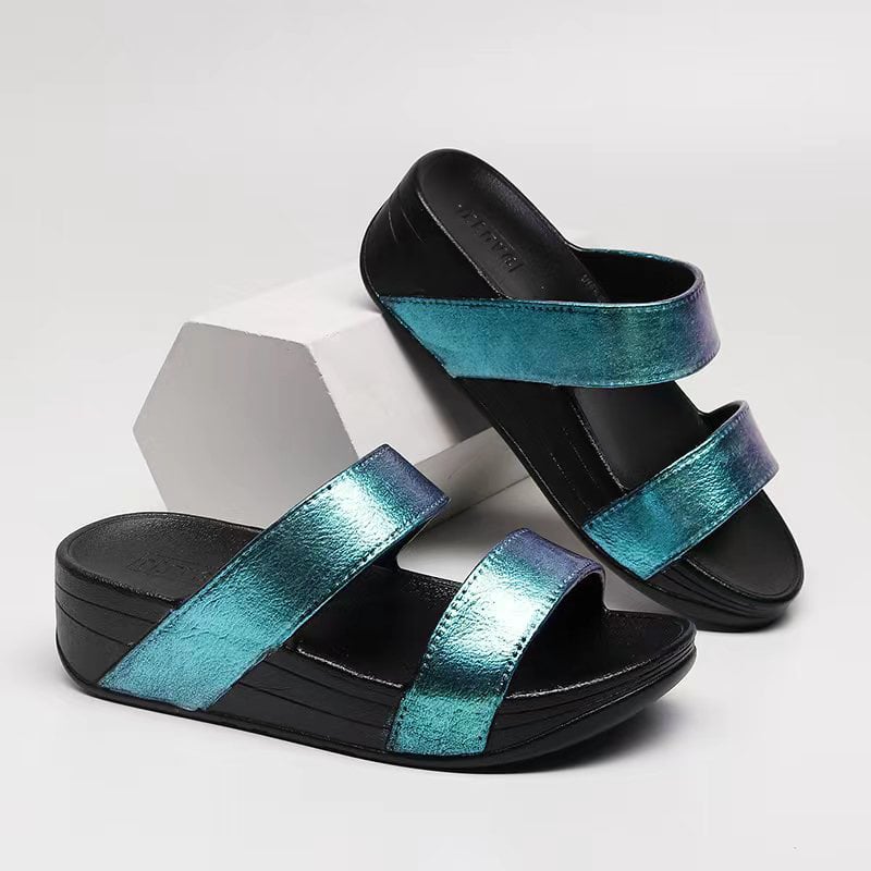 Női wedge papucsok, vastag talppal, felső és talp gumihabból, kerek orr, laza stílus, nyár 2025