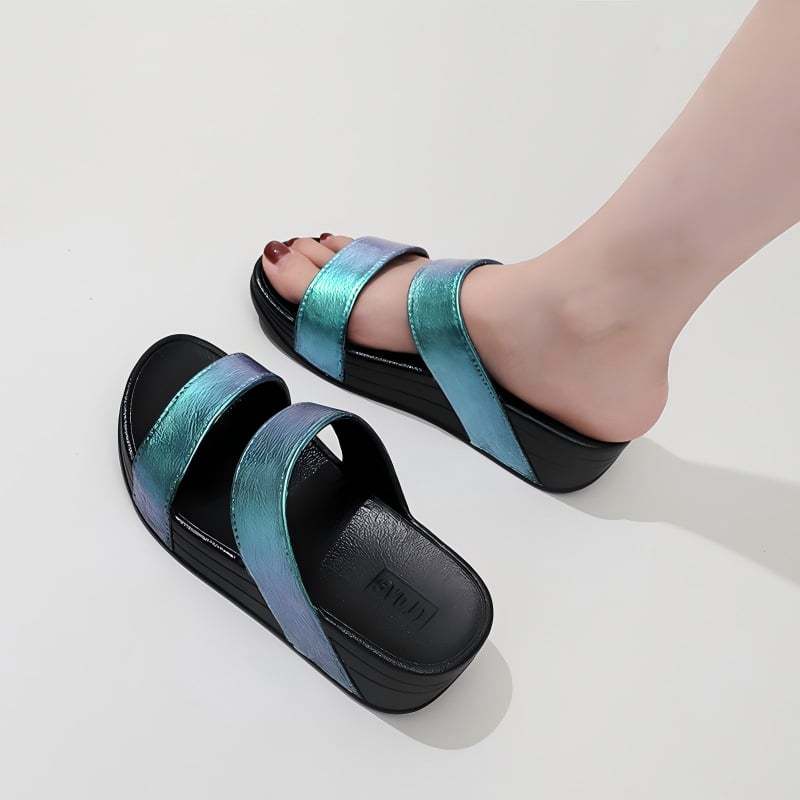 Női wedge papucsok, vastag talppal, felső és talp gumihabból, kerek orr, laza stílus, nyár 2025