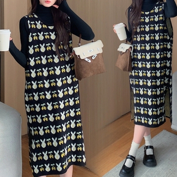 Set maternitate din tricot: amestec cașmir-bumbac, model geometric, decolteu în V, iarnă 2024