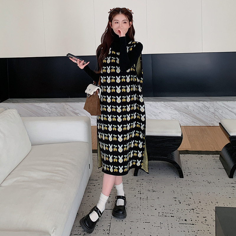 Set maternitate din tricot: amestec cașmir-bumbac, model geometric, decolteu în V, iarnă 2024