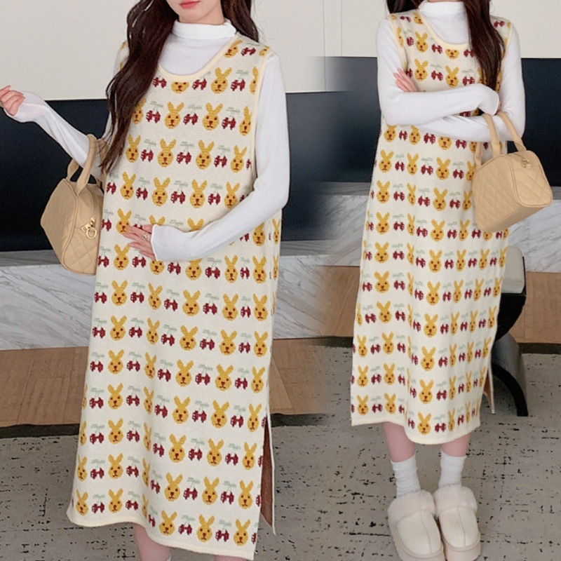 Set maternitate din tricot: amestec cașmir-bumbac, model geometric, decolteu în V, iarnă 2024