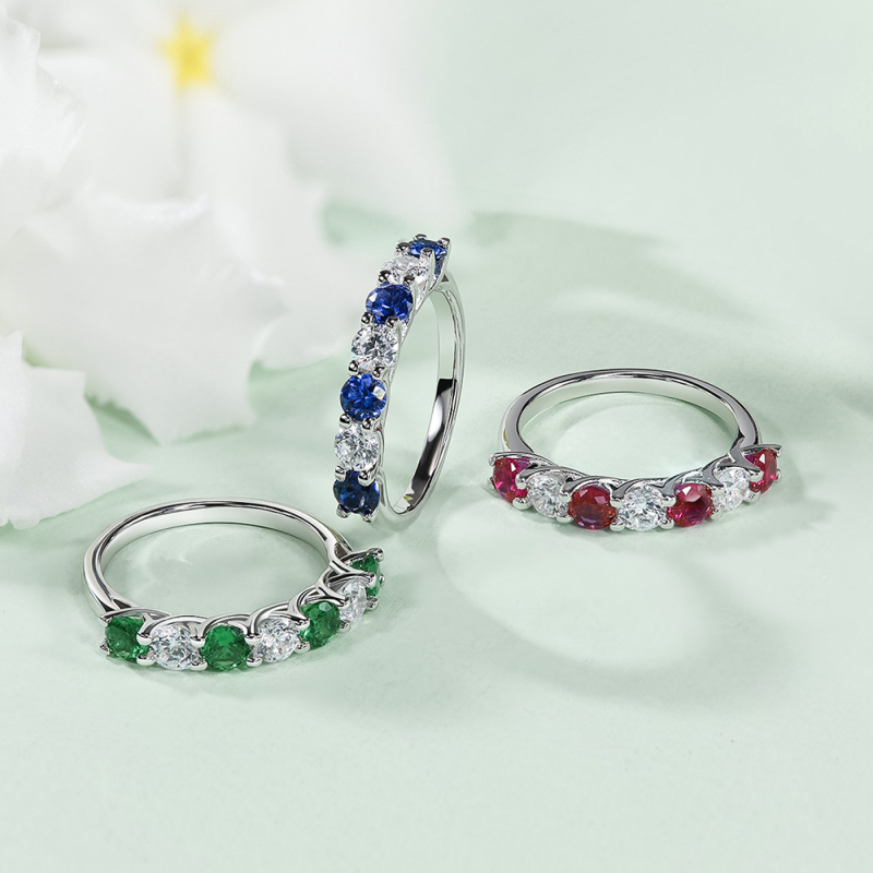 Prsten od srebra 925 s Moissanitom, Small Craftsman, geometrijski stil, elektroplatiranje, za žene, 7 kamenja