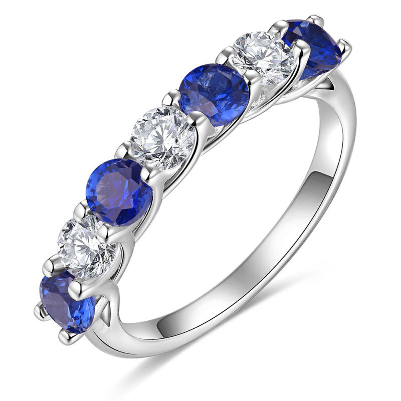 Prsten od srebra 925 s Moissanitom, Small Craftsman, geometrijski stil, elektroplatiranje, za žene, 7 kamenja