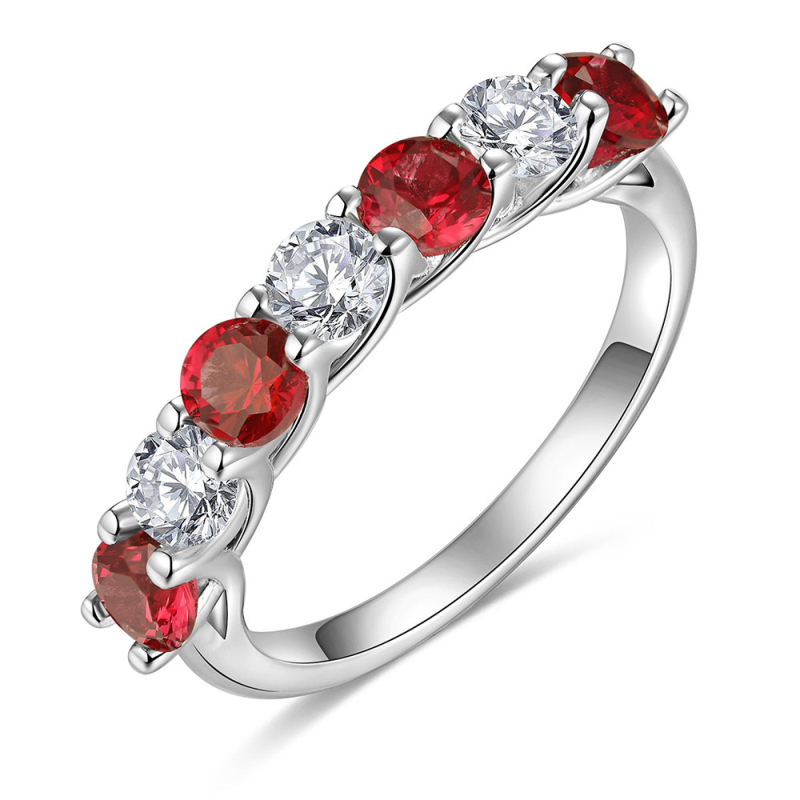 Prsten od srebra 925 s Moissanitom, Small Craftsman, geometrijski stil, elektroplatiranje, za žene, 7 kamenja