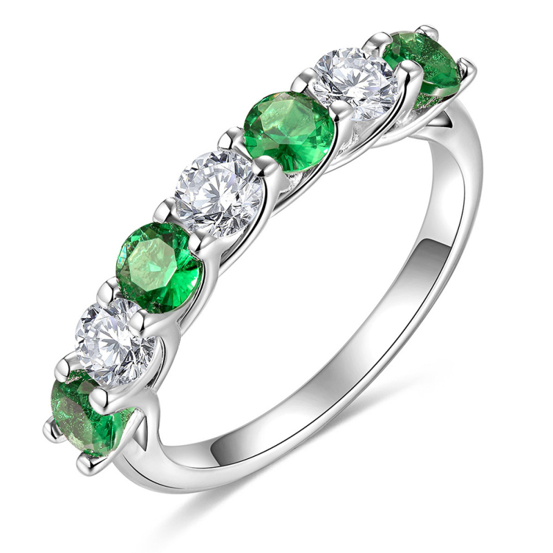 Prsten od srebra 925 s Moissanitom, Small Craftsman, geometrijski stil, elektroplatiranje, za žene, 7 kamenja