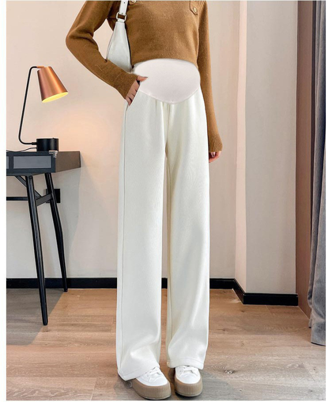 Trudničke hlače s flisom za zimu i jesen — široki kroj, visoki struk; glavni materijal 50–70%, drugi <30% Spandex.
