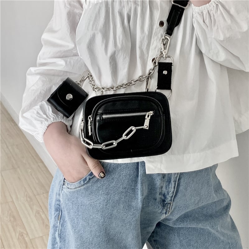 Crossbody torbica, PU, gradski stil, lokomotivan dizajn, horizontalni kvadratni oblik, zatvarač