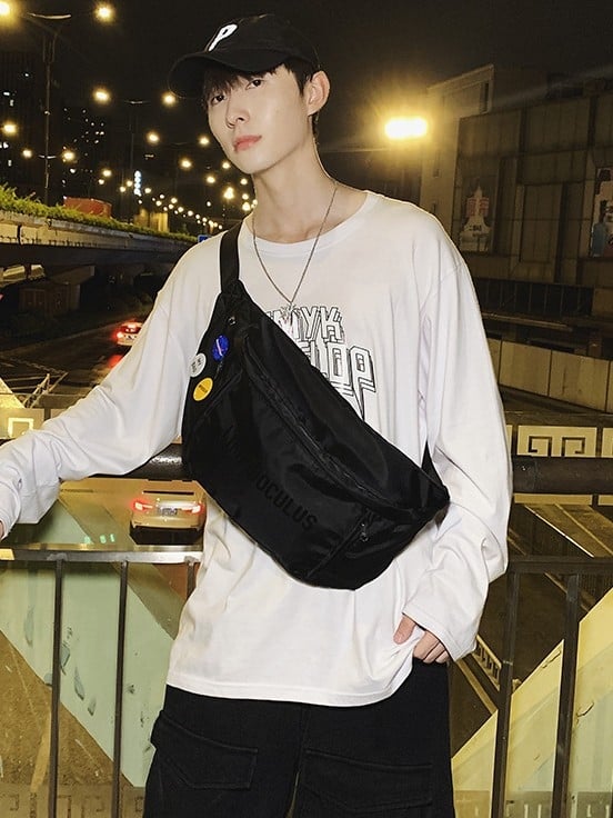 Unisex najlonska torba preko ramena sa zatvaračem, unutarnja džep za telefon i džep s patchem, izdanje jesen 2025