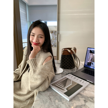 Корейски стил бременна плетен комплект: средно дълга пола, жилетка и дълъг ръкав кардиган, полиестер, есен 2023