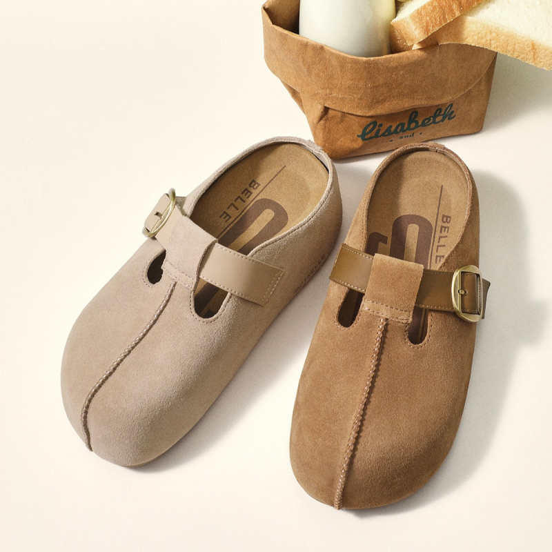 Sandale s debelim potplatom u Birkenstock stilu, Slip-On, zaobljeni nos, gornji dio: super vlakno, đon: guma, bez uloška