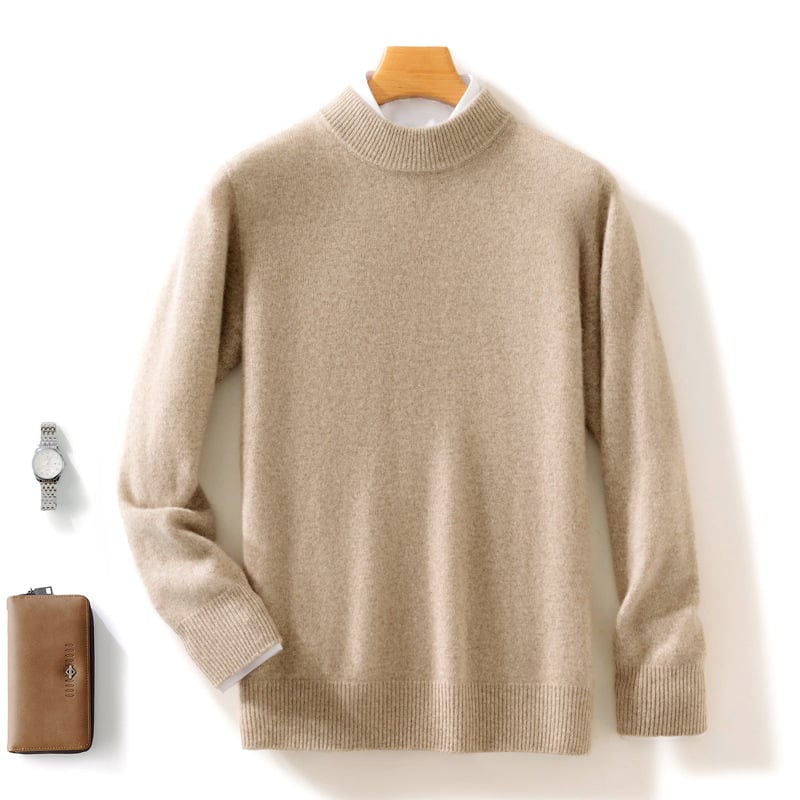 Ανδρικό πουλόβερ από κασμίρι με ημιυψωμένο γιακά, πυκνή μαλλί πλέξη, 41–45% κασμίρι