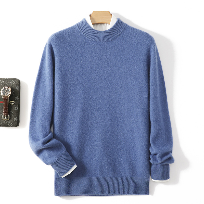 Ανδρικό πουλόβερ από κασμίρι με ημιυψωμένο γιακά, πυκνή μαλλί πλέξη, 41–45% κασμίρι