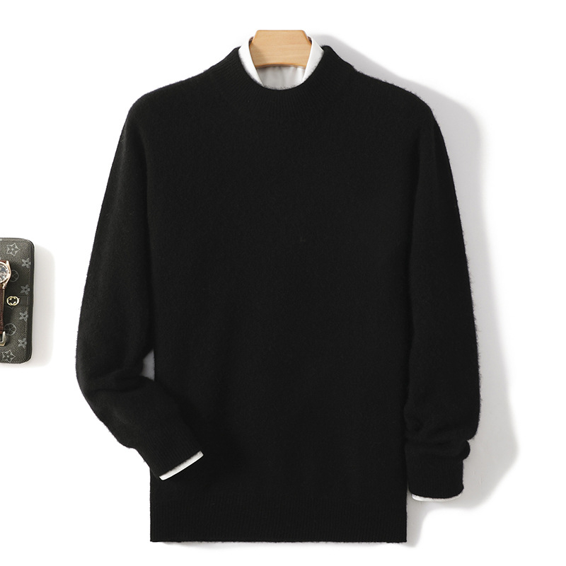 Ανδρικό πουλόβερ από κασμίρι με ημιυψωμένο γιακά, πυκνή μαλλί πλέξη, 41–45% κασμίρι