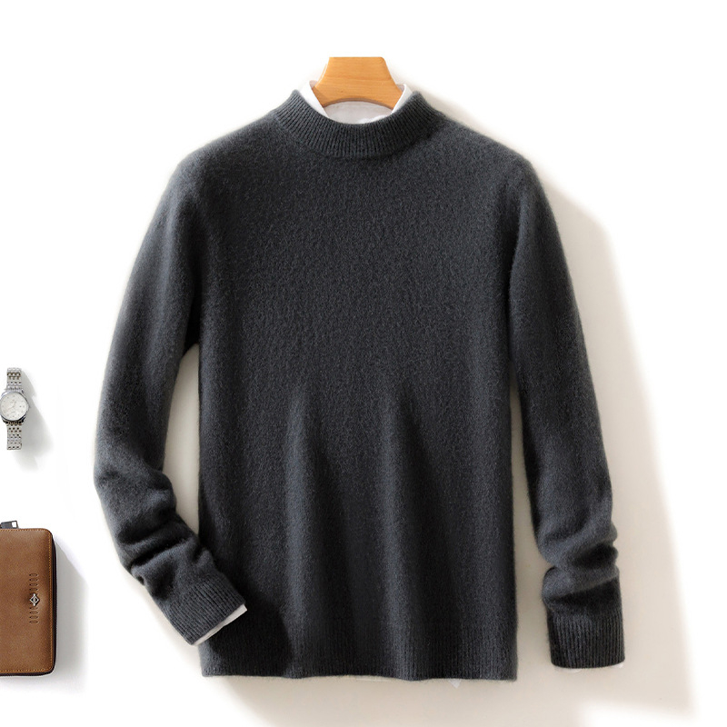 Ανδρικό πουλόβερ από κασμίρι με ημιυψωμένο γιακά, πυκνή μαλλί πλέξη, 41–45% κασμίρι