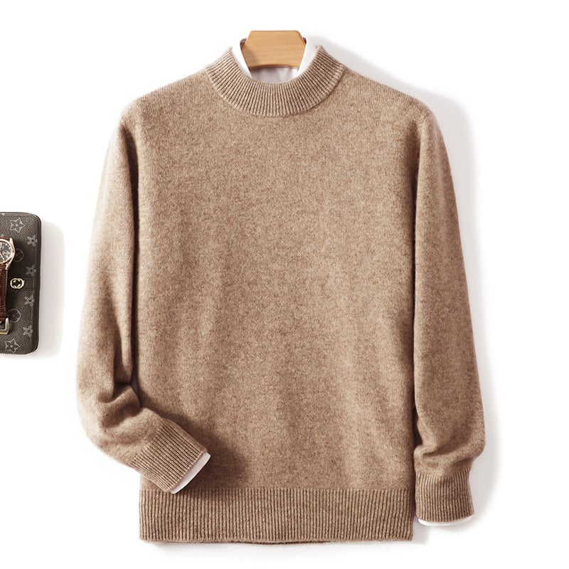 Ανδρικό πουλόβερ από κασμίρι με ημιυψωμένο γιακά, πυκνή μαλλί πλέξη, 41–45% κασμίρι