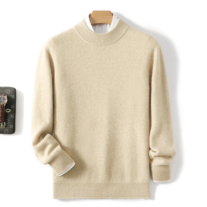 Ανδρικό πουλόβερ από κασμίρι με ημιυψωμένο γιακά, πυκνή μαλλί πλέξη, 41–45% κασμίρι