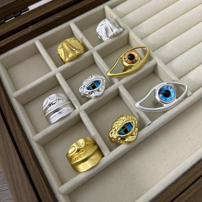 Set prstenova Eye-Nose-Lip s pet funkcija, metal, elektropliranje, unisex, ljeto 2025