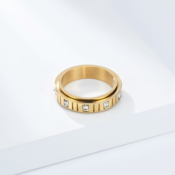 Prsten s rotirajućim mehanizmom, nehrđajući čelik, geometrijski dizajn, Emerald Zircon, ženski nakit