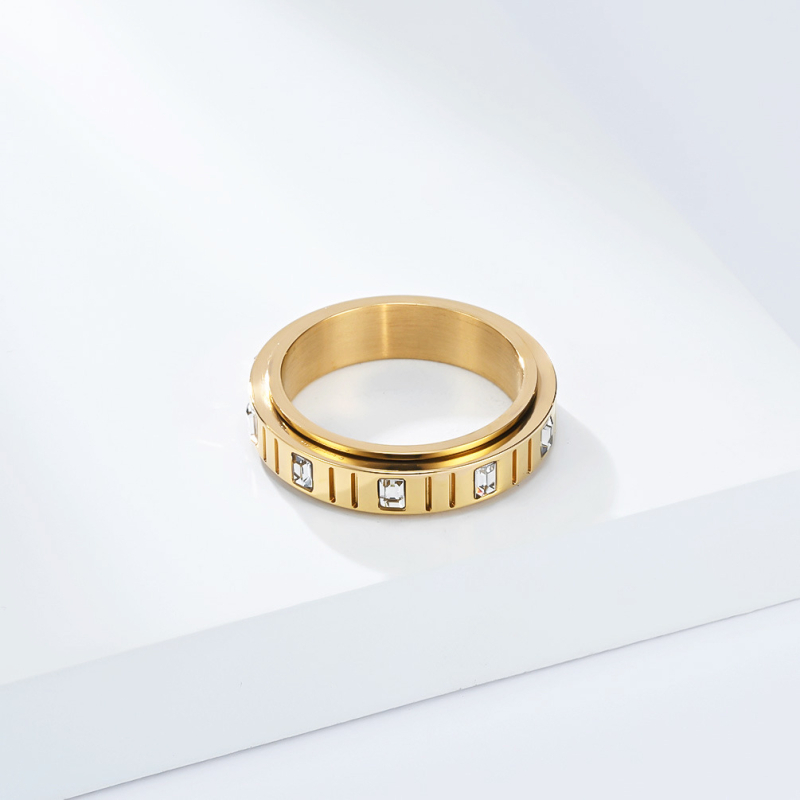 Prsten s rotirajućim mehanizmom, nehrđajući čelik, geometrijski dizajn, Emerald Zircon, ženski nakit