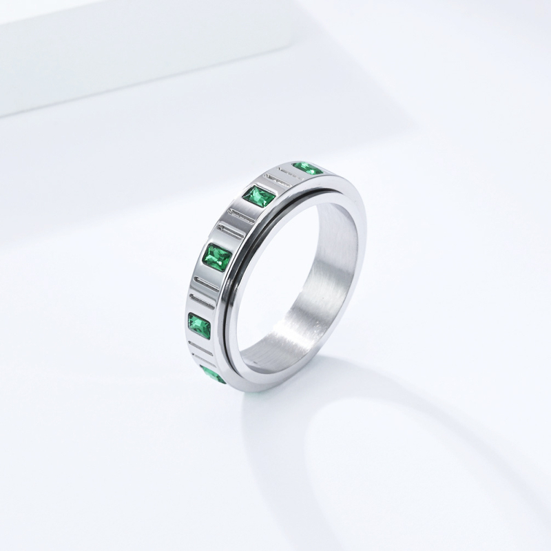 Prsten s rotirajućim mehanizmom, nehrđajući čelik, geometrijski dizajn, Emerald Zircon, ženski nakit