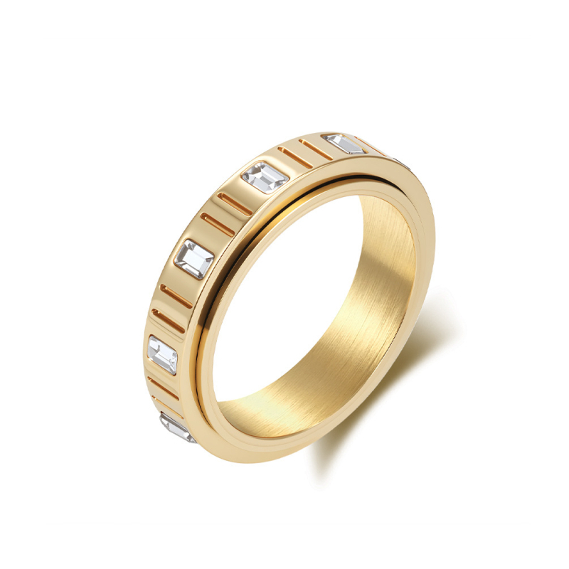 Prsten s rotirajućim mehanizmom, nehrđajući čelik, geometrijski dizajn, Emerald Zircon, ženski nakit