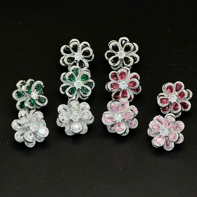 Овеци: цирконено цвете с диамантена обработка, стил лек лукс, ушни игли от неръждаема стомана