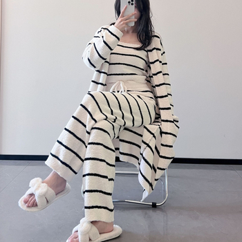 Pajamski set od pola velura, 100% poliester, ekstra debeli, četverokutni ovratnik