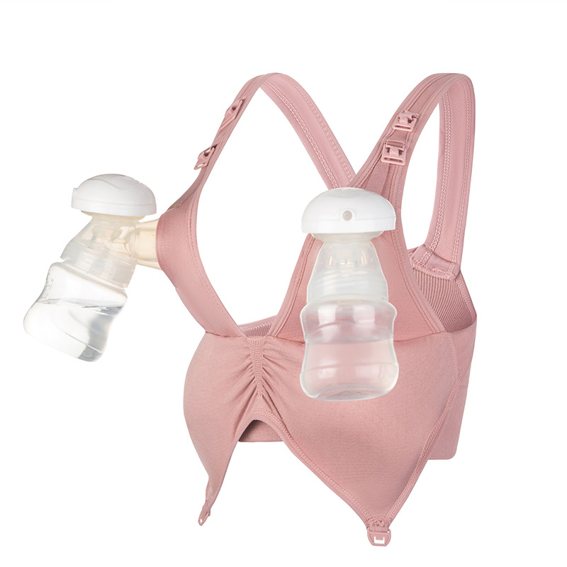 Dojilni grudnjak s hands-free pumpom — vest stil, pogodna za jogu, bez čeličnih prstena; funkcija: dojenje; glavni materijal: najlon 80–90%, tanke oblikovane šalice, fiksne dvostruke naramenice, stražnje trostruko kopčanje