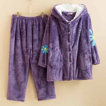 Пижамен комплект за дома с качулка от плюшена материя, топъл и удобен, дълги ръкави и панталони, есенно-зимен комфорт