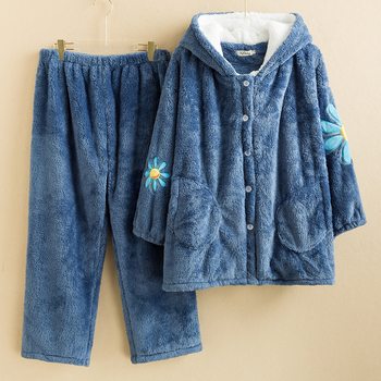 Пижамен комплект за дома с качулка от плюшена материя, топъл и удобен, дълги ръкави и панталони, есенно-зимен комфорт