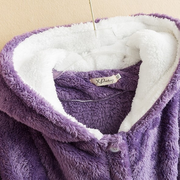 Пижамен комплект за дома с качулка от плюшена материя, топъл и удобен, дълги ръкави и панталони, есенно-зимен комфорт