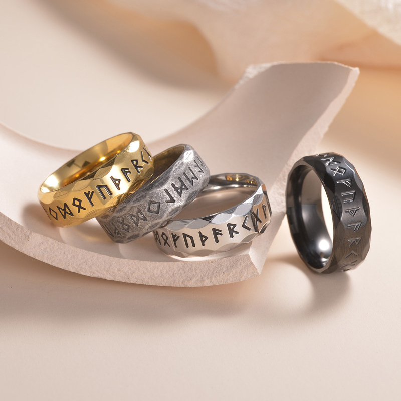 Prsten Nordic Viking Luen Rune s slovima, 304 nehrđajući čelik, antikni stil, elektroplatiranje, unisex