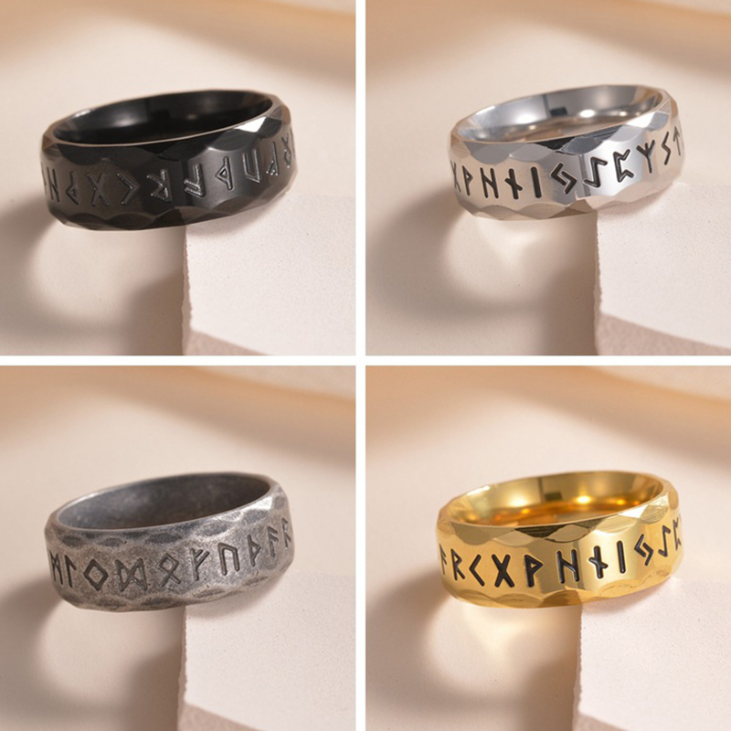 Prsten Nordic Viking Luen Rune s slovima, 304 nehrđajući čelik, antikni stil, elektroplatiranje, unisex