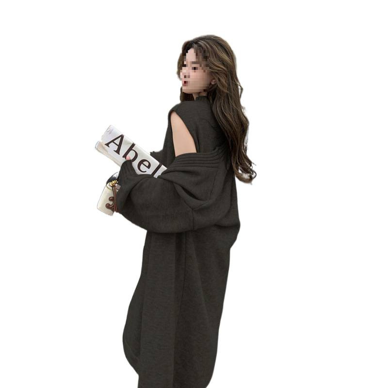 Бременна плетена двучастна рокля и топ комплект за есен-зима, свободна кройка, дълги ръкави, мини пола