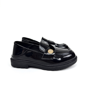 Dječji loaferi za djevojčice 8–12 godina, detalj male zlatne kovance, akademski stil, elegantne lakirane kožne cipele za pozornicu