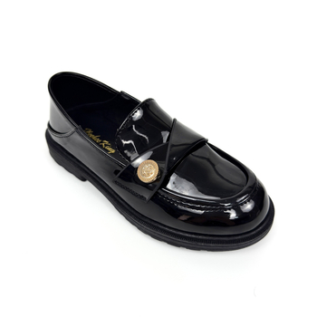 Dječji loaferi za djevojčice 8–12 godina, detalj male zlatne kovance, akademski stil, elegantne lakirane kožne cipele za pozornicu