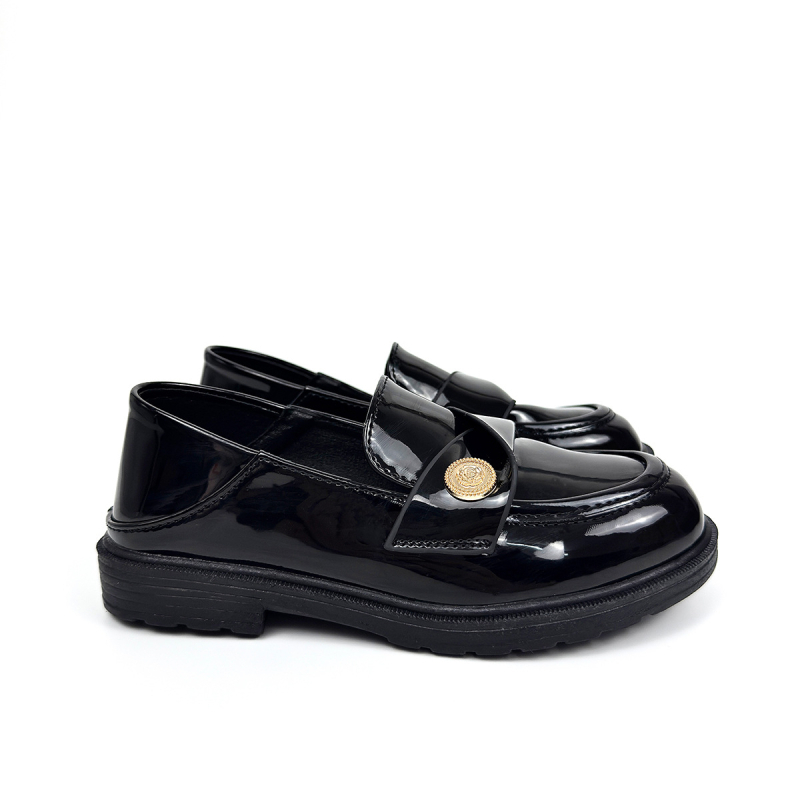 Dječji loaferi za djevojčice 8–12 godina, detalj male zlatne kovance, akademski stil, elegantne lakirane kožne cipele za pozornicu