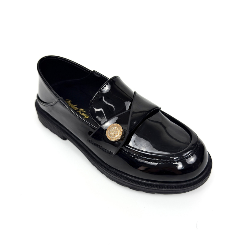 Dječji loaferi za djevojčice 8–12 godina, detalj male zlatne kovance, akademski stil, elegantne lakirane kožne cipele za pozornicu