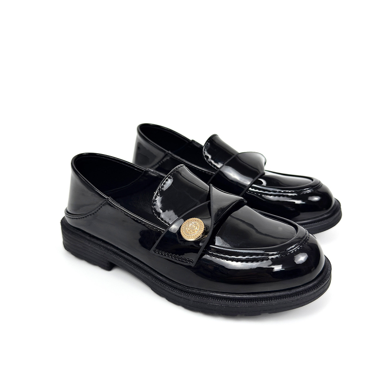 Dječji loaferi za djevojčice 8–12 godina, detalj male zlatne kovance, akademski stil, elegantne lakirane kožne cipele za pozornicu