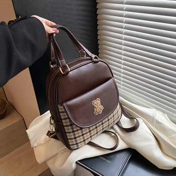 3-u-1 torba s motivom medvjeda, PU materijal, ulični stil, uspravni kvadratni oblik, zatvarač, poliester podstava