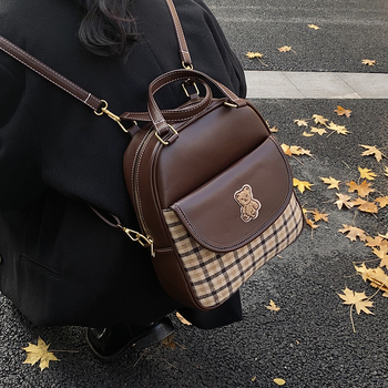 3-u-1 torba s motivom medvjeda, PU materijal, ulični stil, uspravni kvadratni oblik, zatvarač, poliester podstava