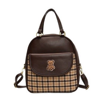 3-u-1 torba s motivom medvjeda, PU materijal, ulični stil, uspravni kvadratni oblik, zatvarač, poliester podstava