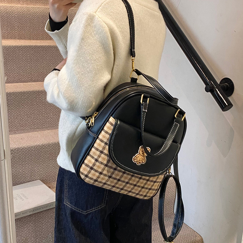 3-u-1 torba s motivom medvjeda, PU materijal, ulični stil, uspravni kvadratni oblik, zatvarač, poliester podstava