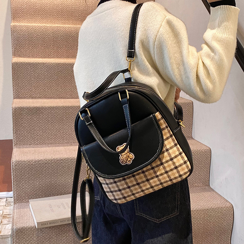 3-u-1 torba s motivom medvjeda, PU materijal, ulični stil, uspravni kvadratni oblik, zatvarač, poliester podstava