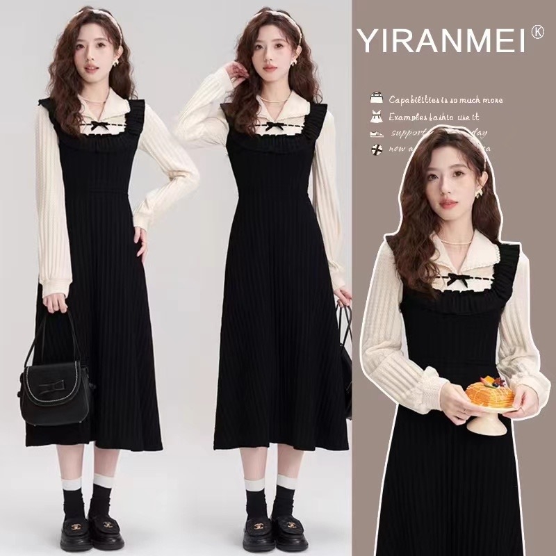 Рокля за кърмене с откриващ достъп, силует русалка, листовидни ръкави, средна дължина, плетена рокля от качествена прежда