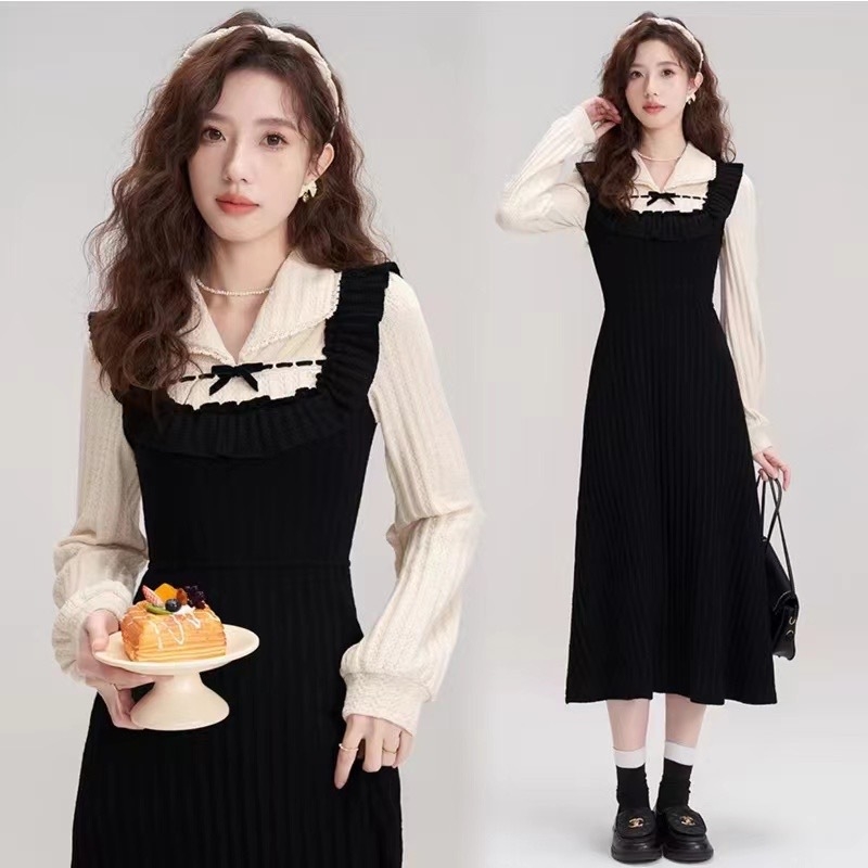 Рокля за кърмене с откриващ достъп, силует русалка, листовидни ръкави, средна дължина, плетена рокля от качествена прежда