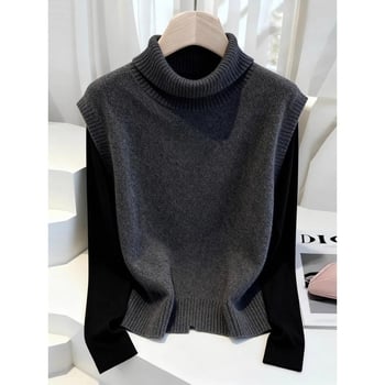 Безръкав жилет за базово облекло – висока яка, полиестер, стандартна дължина, ежедневен стил (Зима 2025)