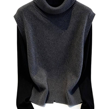 Безръкав жилет за базово облекло – висока яка, полиестер, стандартна дължина, ежедневен стил (Зима 2025)