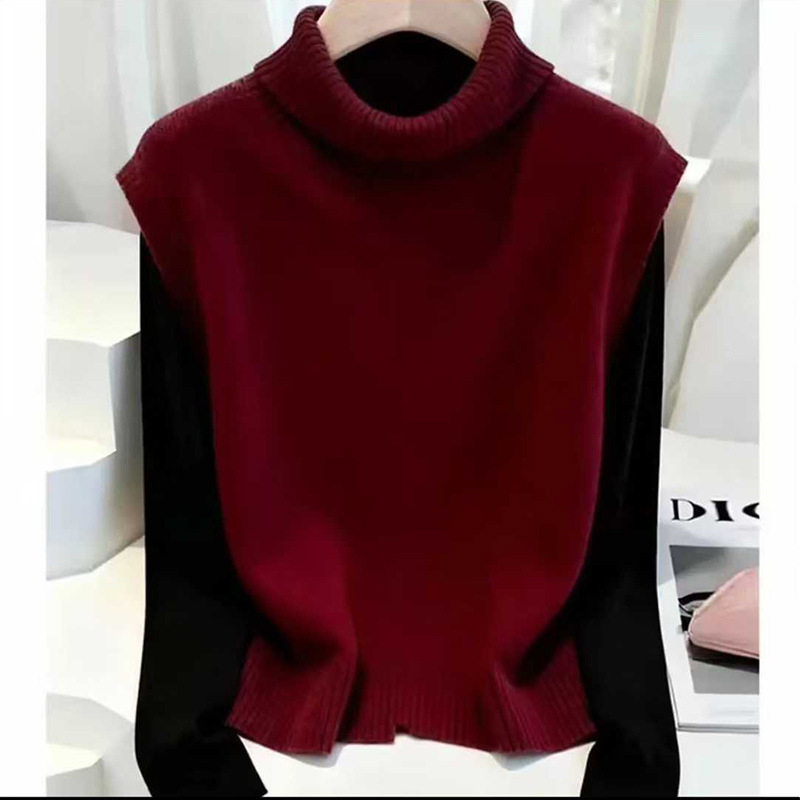 Безръкав жилет за базово облекло – висока яка, полиестер, стандартна дължина, ежедневен стил (Зима 2025)