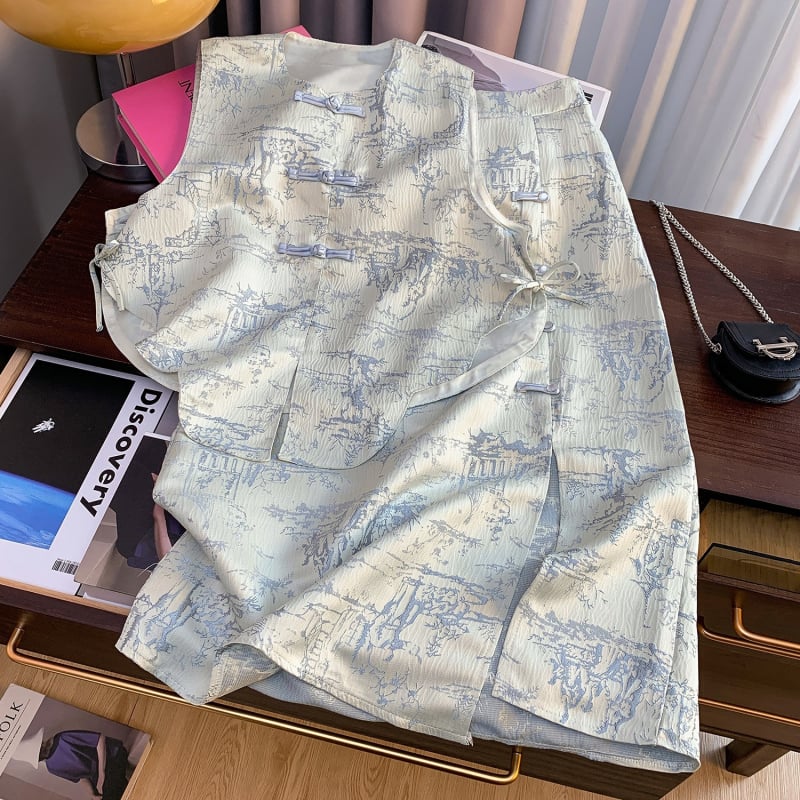 Nothing сатинова жилетка в китайски стил за жени, U-образно деколте, с копчета в един ред, кардиган стил